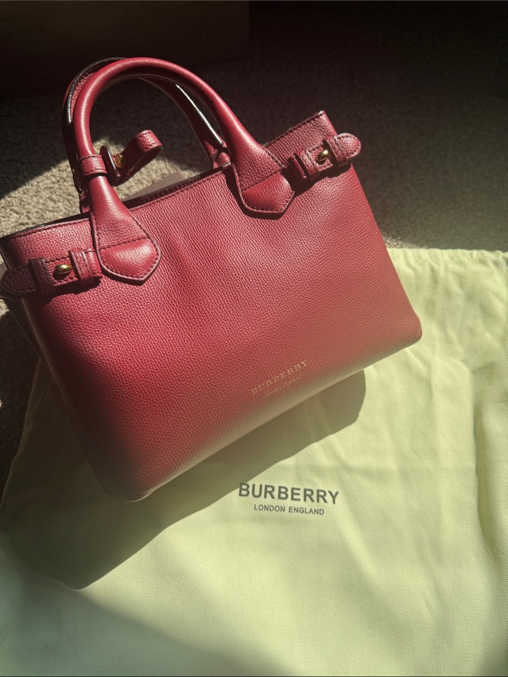 Burberry Burgundy Leather Satchel with Gold Hardware